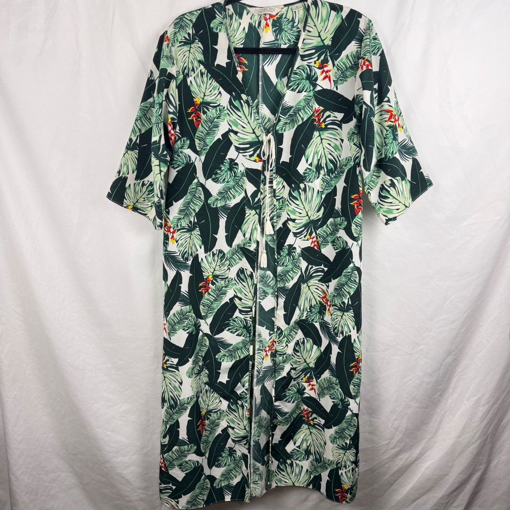 Rachel Zoe Palm Print Kaftan Duster One Size Open Resortwear Vacation Cover‎ Up